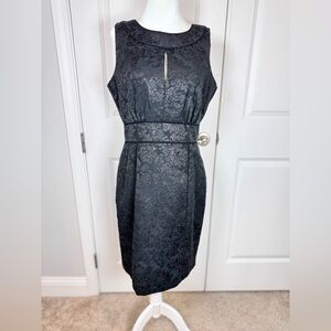 Metallic Jacquard Black Sheath Dress | Formal Wedding Guest | Size 12